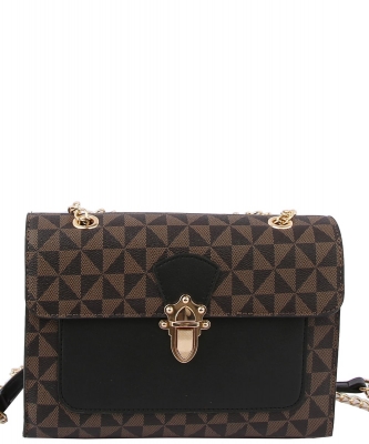 Monogram Push Lock Flap Crossbody Bag LMN033 BROWN 2